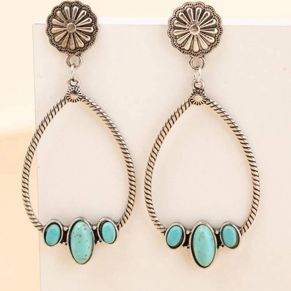 TURQUOISE EMERY ROSE EARRINGS - Picture 2 of 6